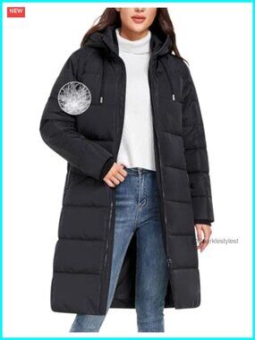 Women's Long Puffer Coat Duck Down Feather SBS Zip Hooded